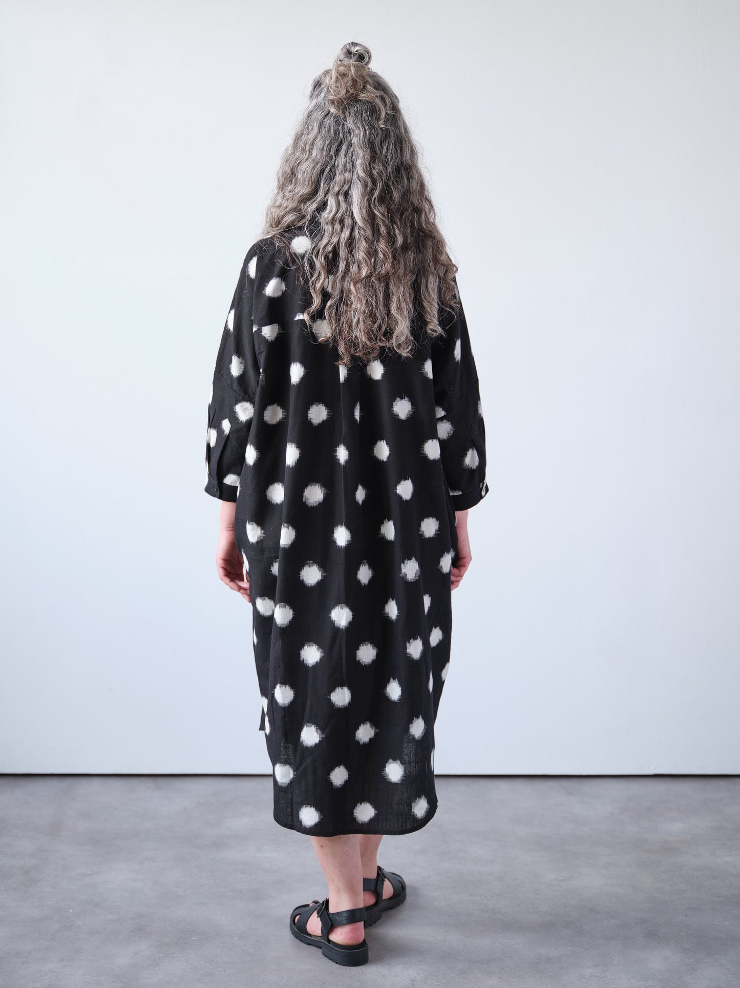 Black Ikat Spot Shirt Dress