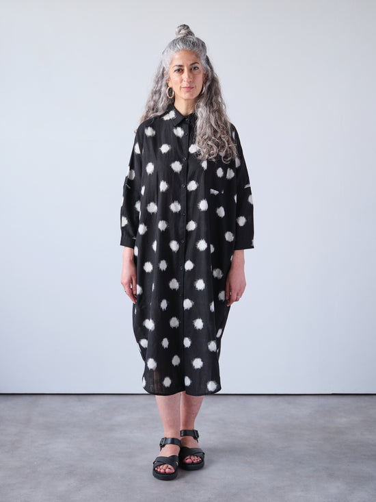 Black Ikat Spot Shirt Dress