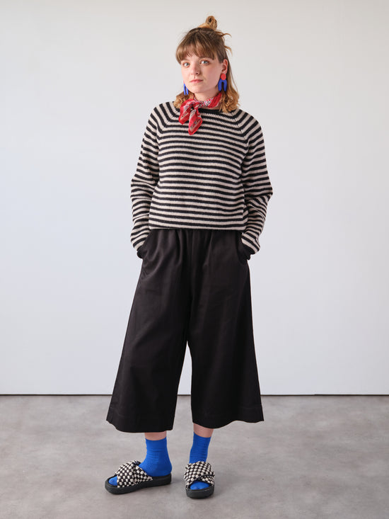 Black & Ecru Stripe Rib Knit Jumper