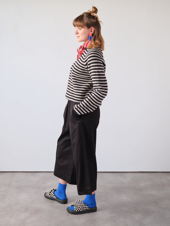 Black & Ecru Stripe Rib Knit Jumper