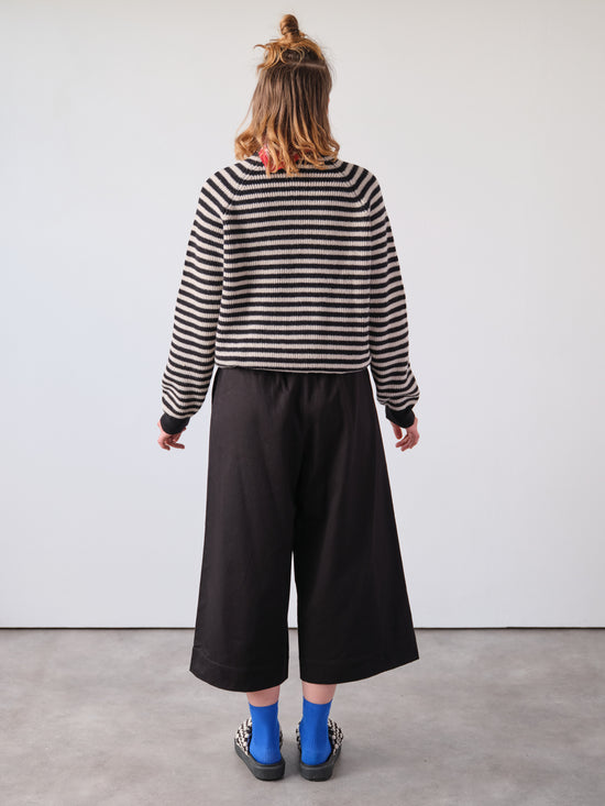 Black & Ecru Stripe Rib Knit Jumper