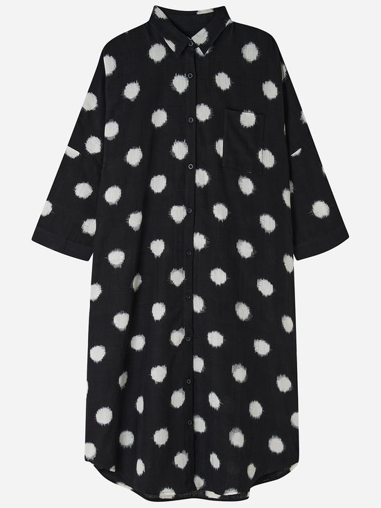 Black Ikat Spot Shirt Dress