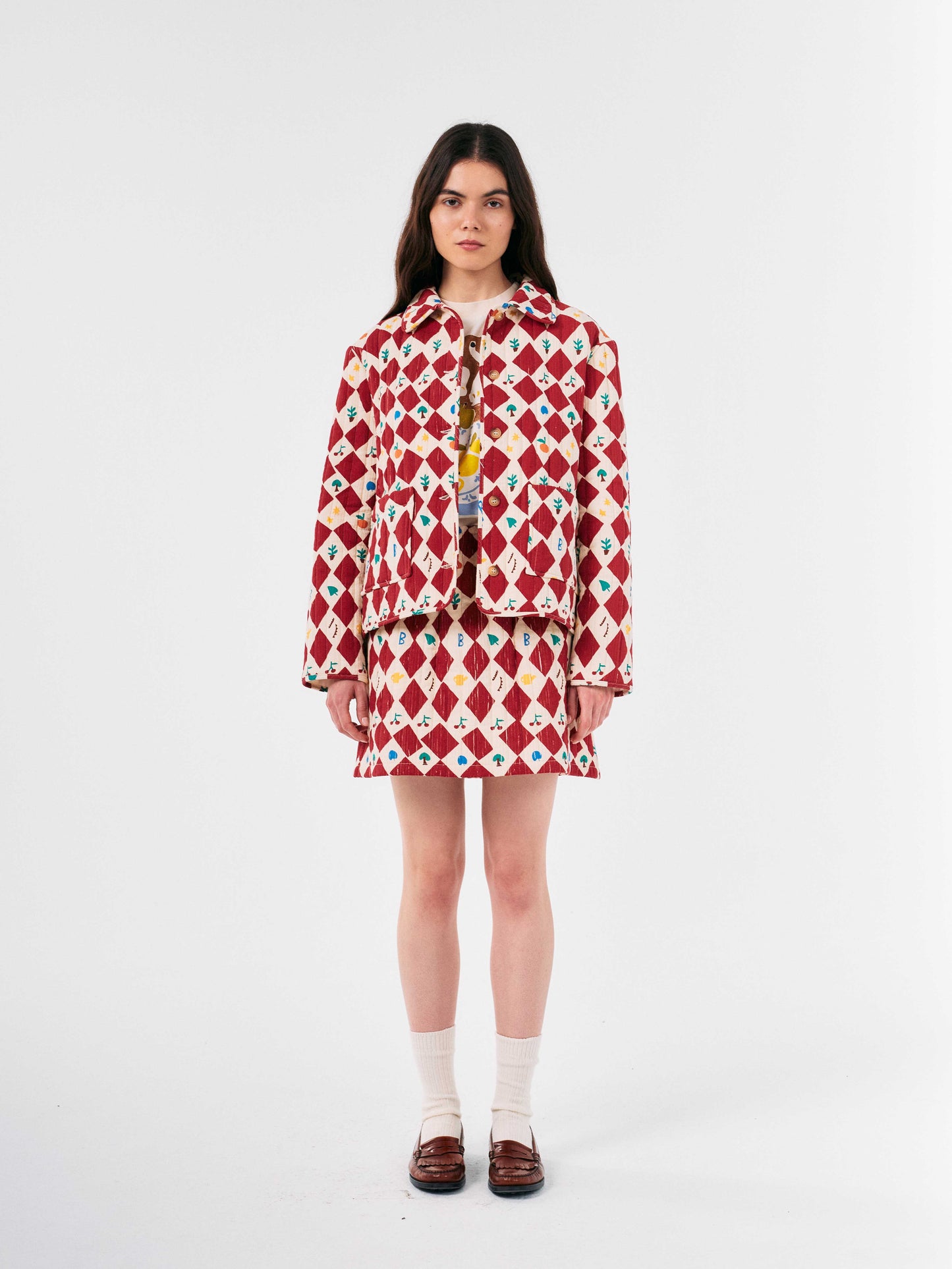 Harlequin Printed Quilted Cropped Jacket