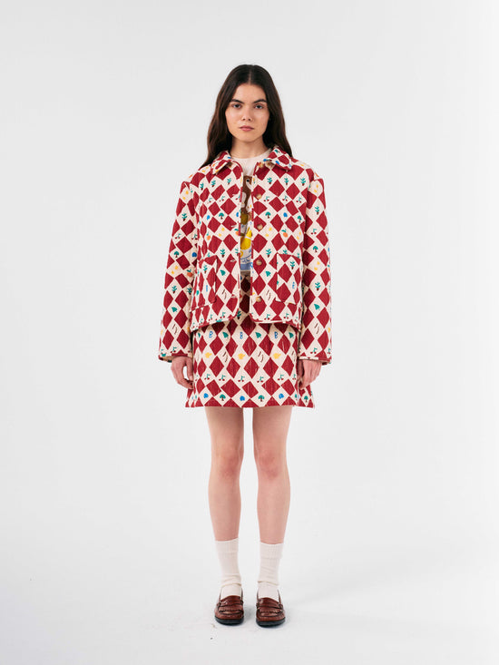 Harlequin Printed Quilted Cropped Jacket