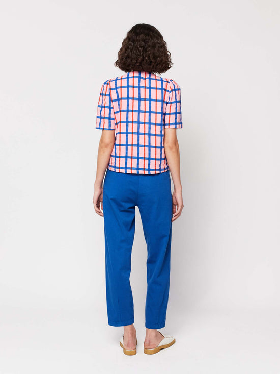 Multicoloured Check Print Puff Sleeve Buttoned Shirt