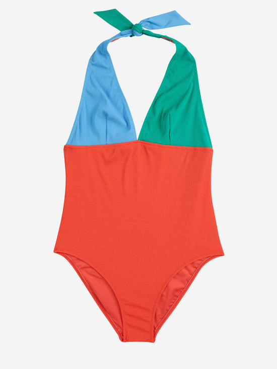 Colour Block Terry V-neck Swimsuit