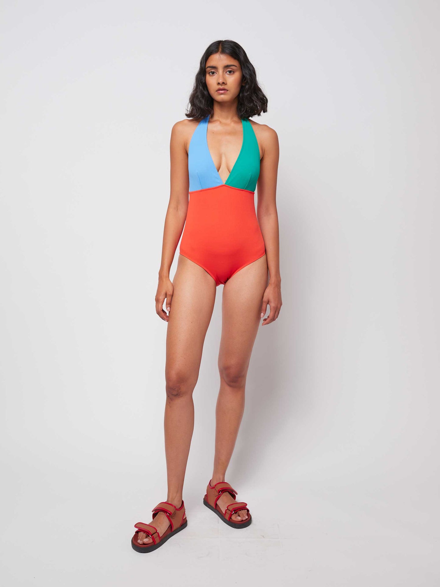 Colour Block Terry V-neck Swimsuit