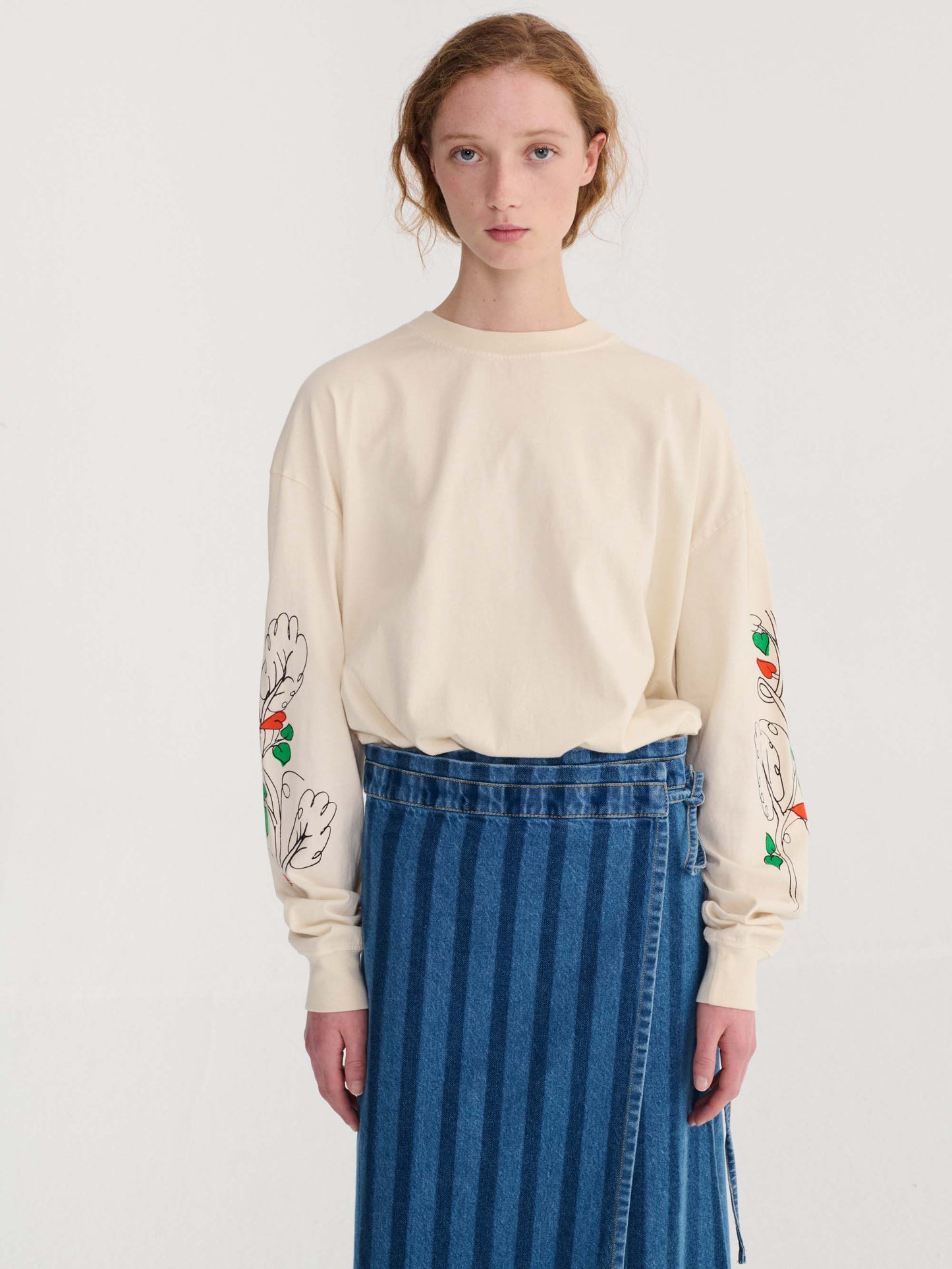 Striped Denim Wrap Skirt