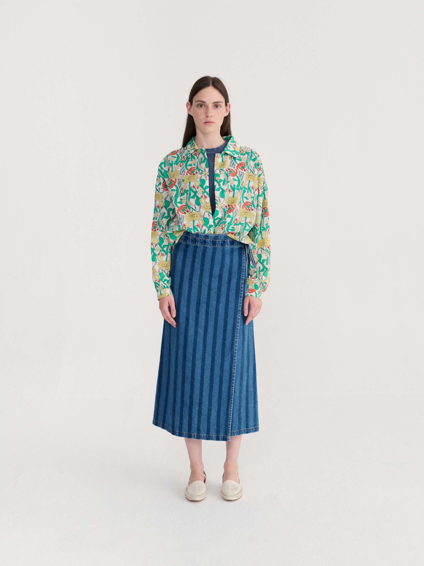 Striped Denim Wrap Skirt