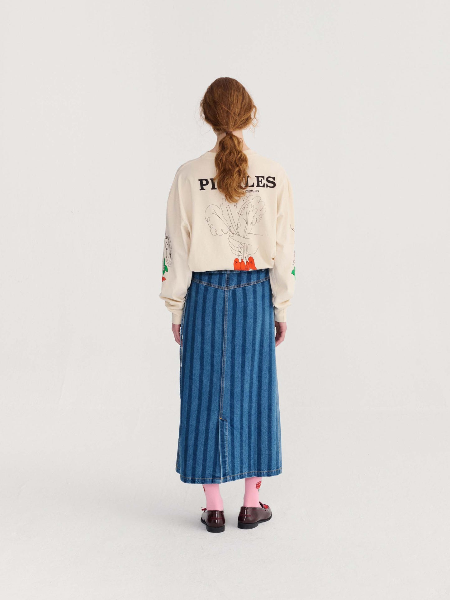 Striped Denim Wrap Skirt