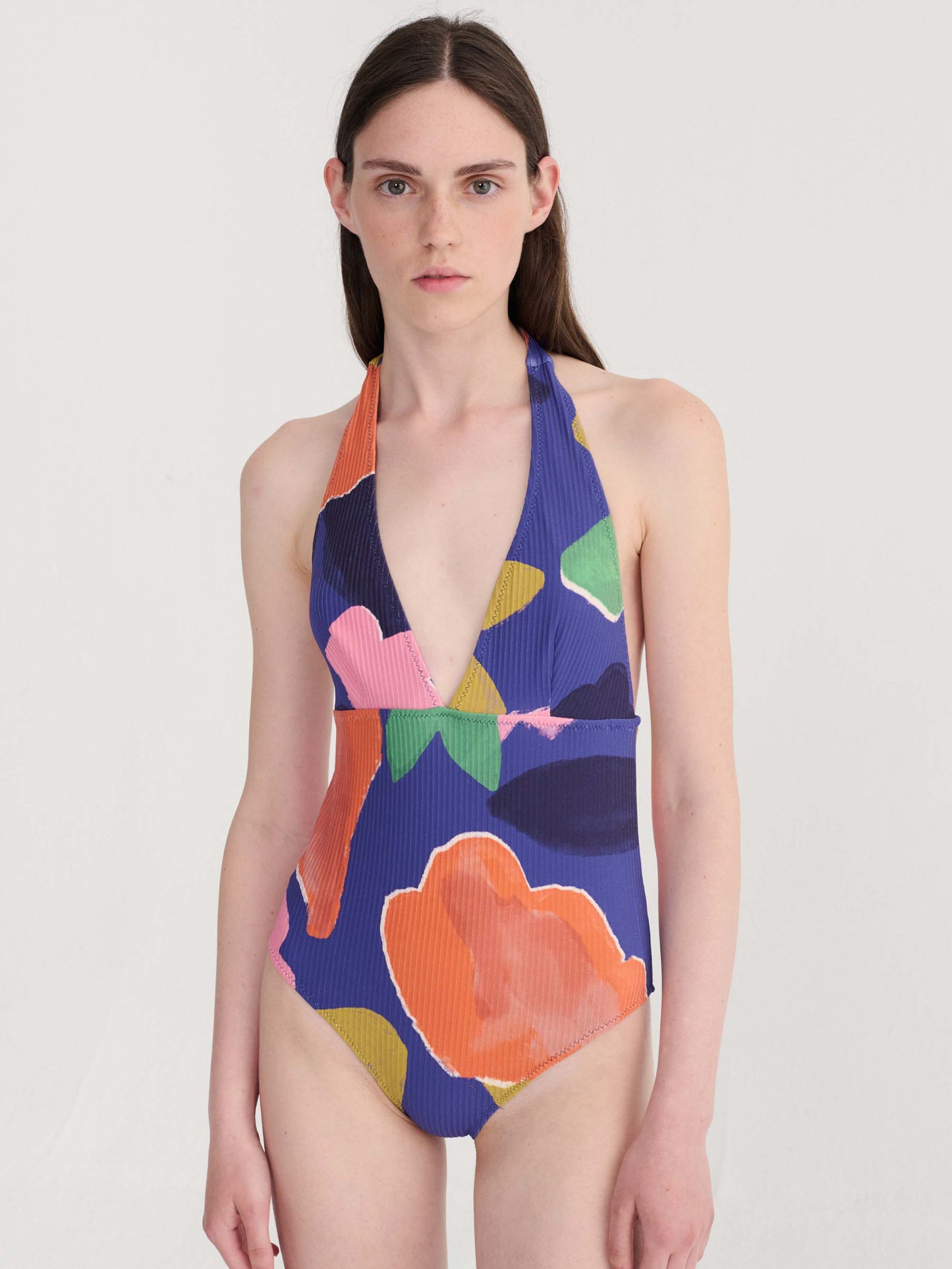 Blooming Colour Pattern V-Neck Swimsuit