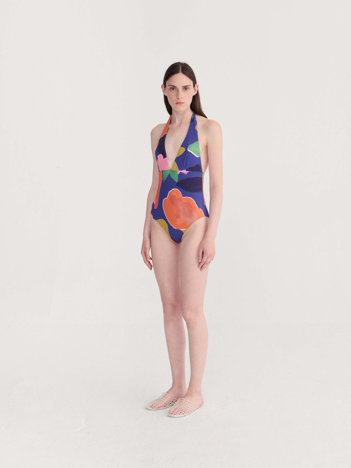 Blooming Colour Pattern V-Neck Swimsuit