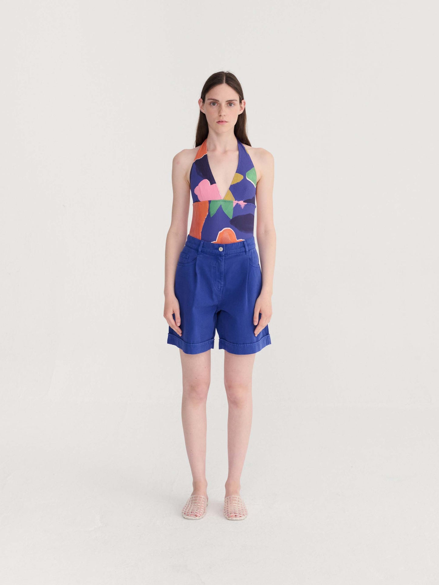 Blooming Colour Pattern V-Neck Swimsuit