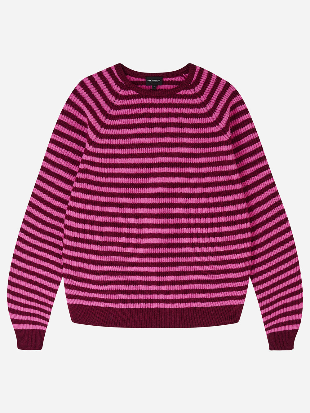 Bordeaux & Bubblegum Stripe Rib Knit Jumper