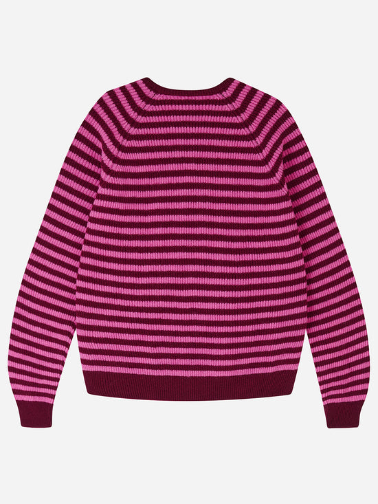 Bordeaux & Bubblegum Stripe Rib Knit Jumper