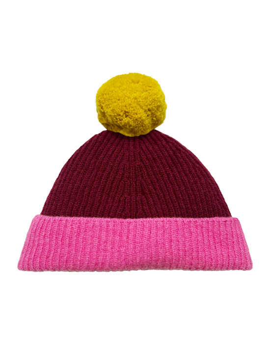 Bordeaux & Bubblegum Kids Pom Hat