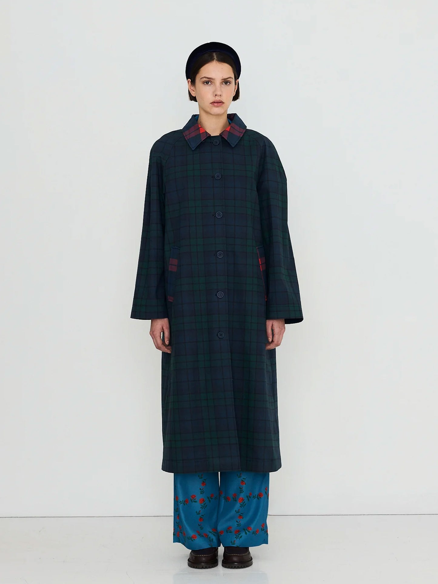 Check Long Trench Coat