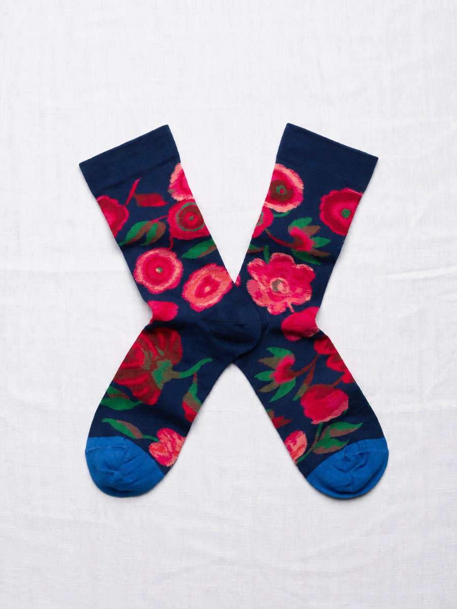 Deep Blue Flowers Socks