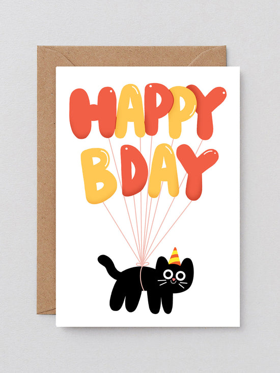 Happy Birthday Cat Balloons Card