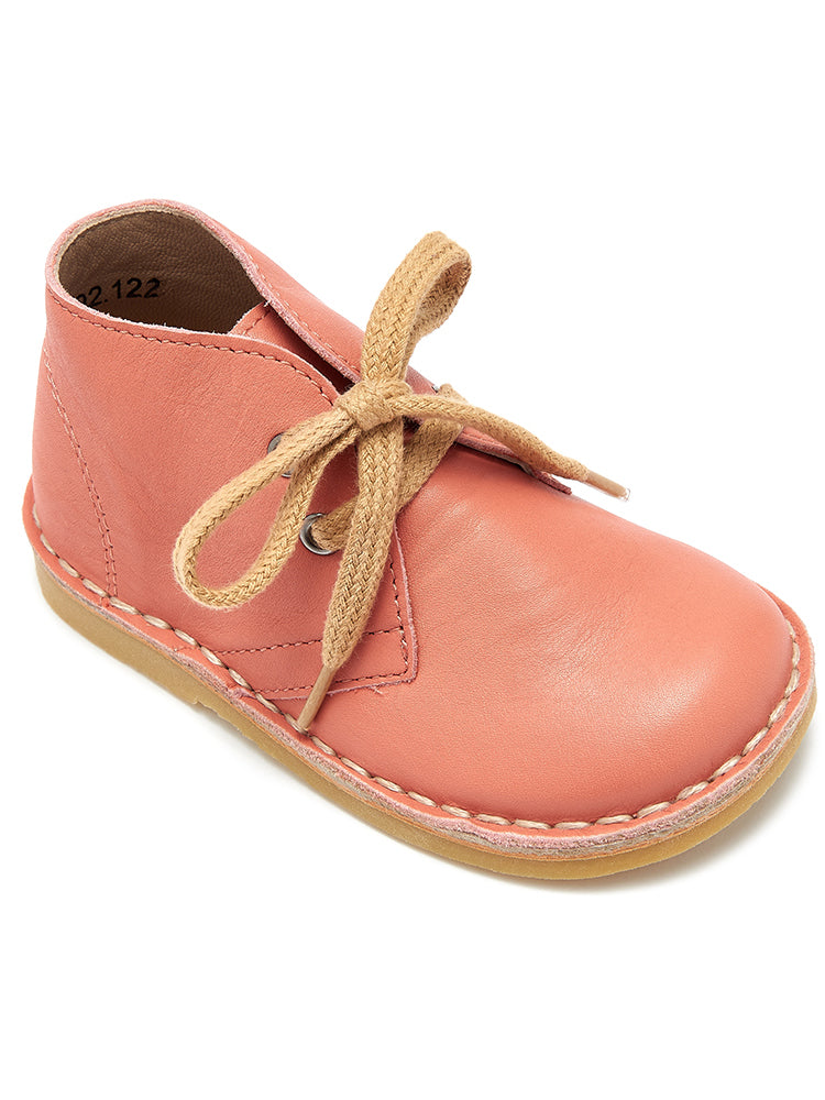 Coral Leather Kids Lace Up Boots
