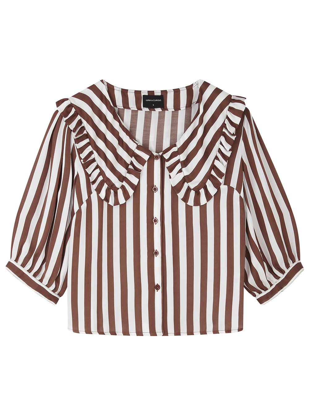 Brown Stripe Collared Blouse