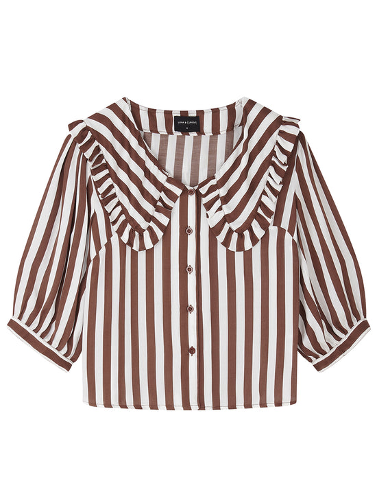 Brown Stripe Collared Blouse