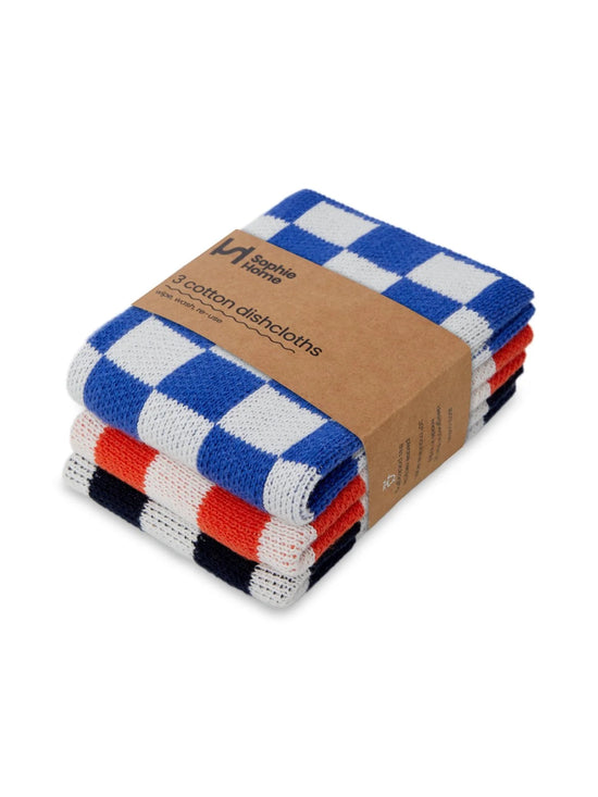 Navy Check Cotton Knit Dishcloths