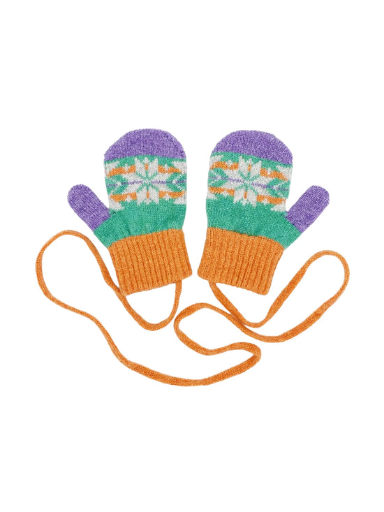 Green Fairisle Kids Wool Mittens