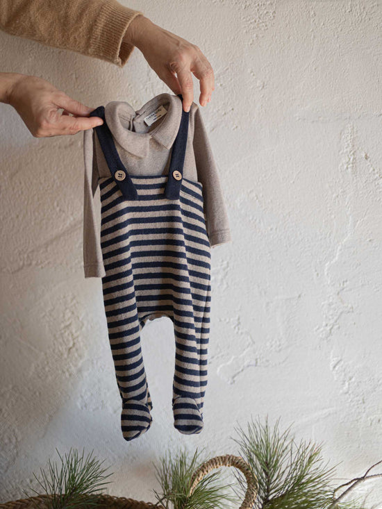 Ferran Navy & Taupe Stripe Overall