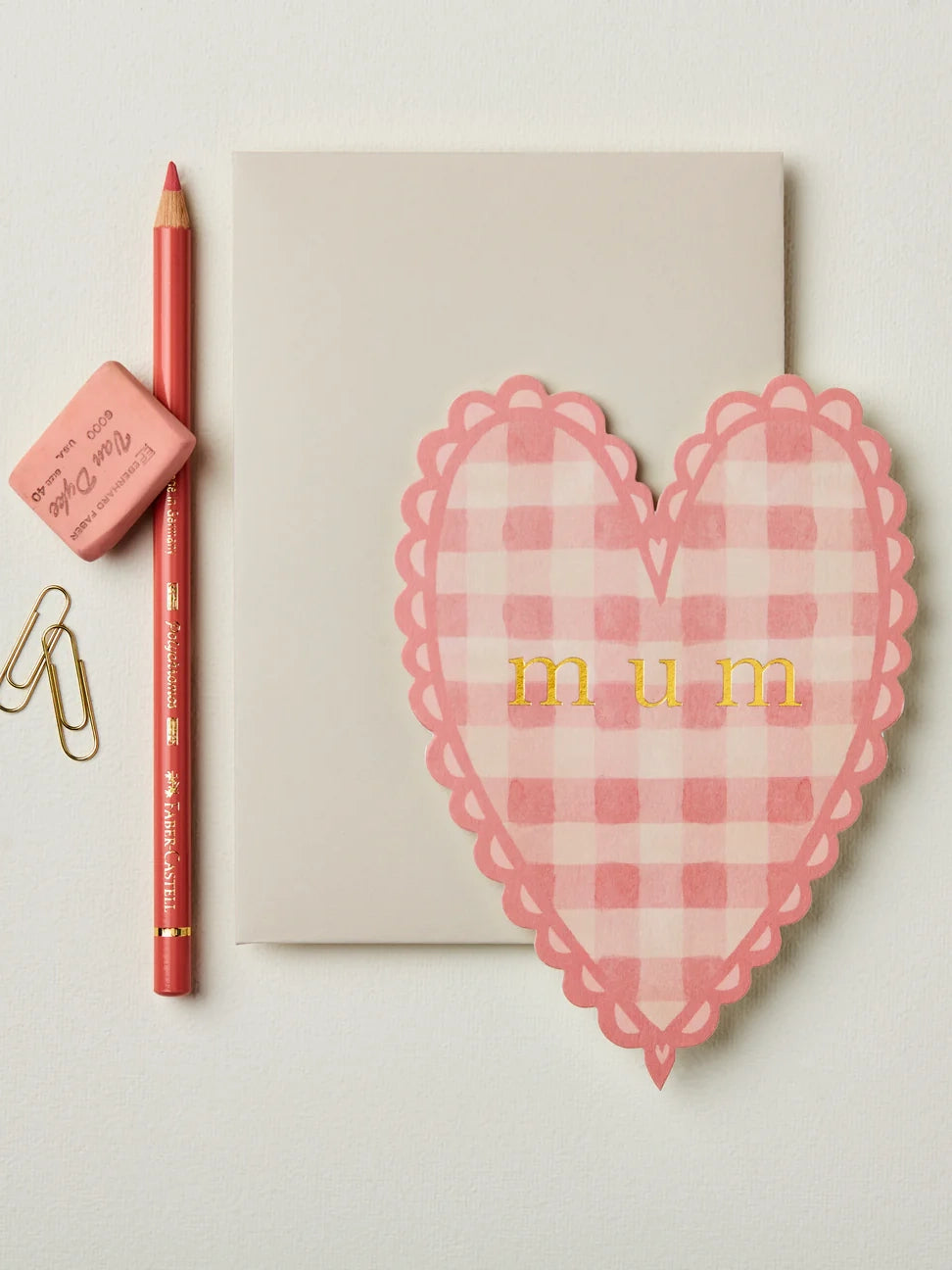 Pink Gingham 'Mum' Heart Card