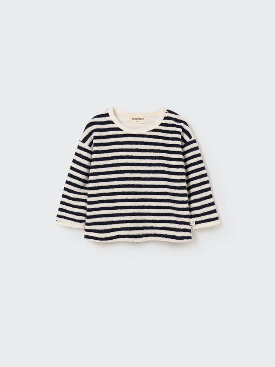 Navy Striped Towelling Baby Sweatshirt