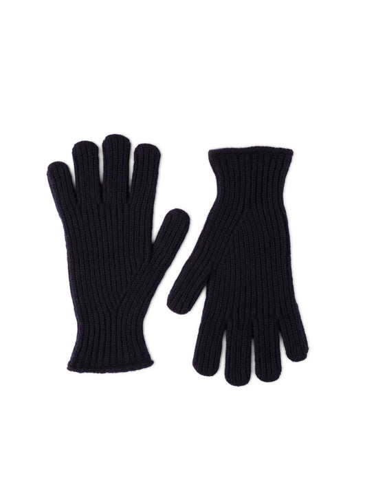 Navy Ribbed Wool Gloves