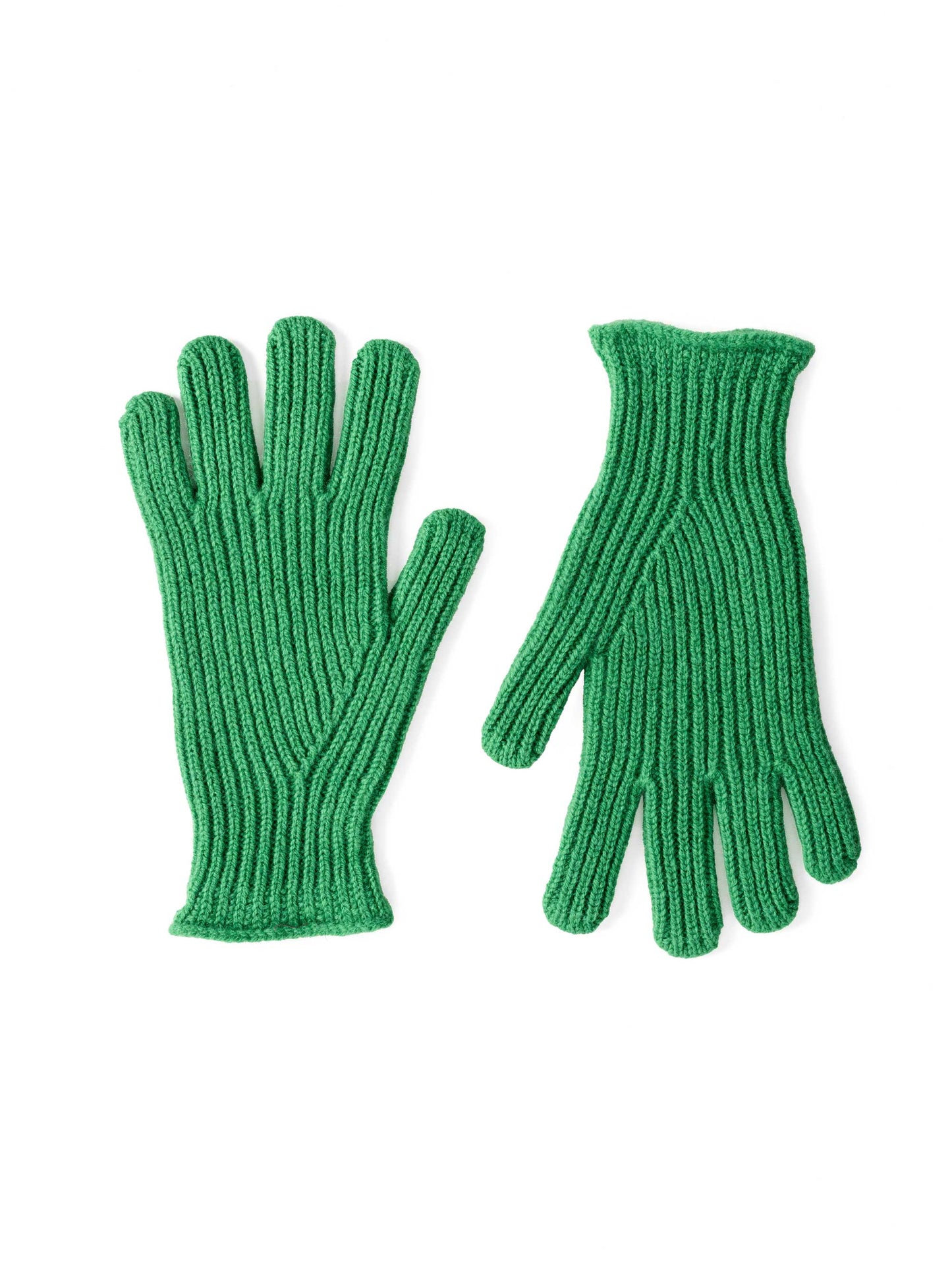 Green Ribbed Wool Gloves