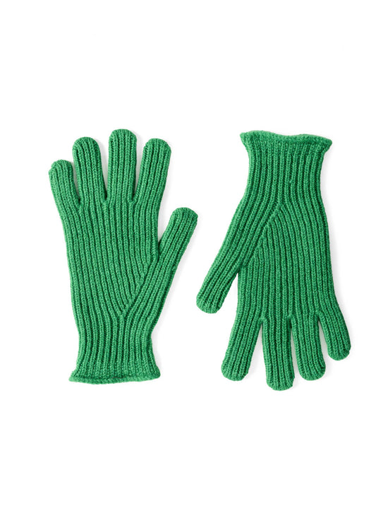 Green Ribbed Wool Gloves