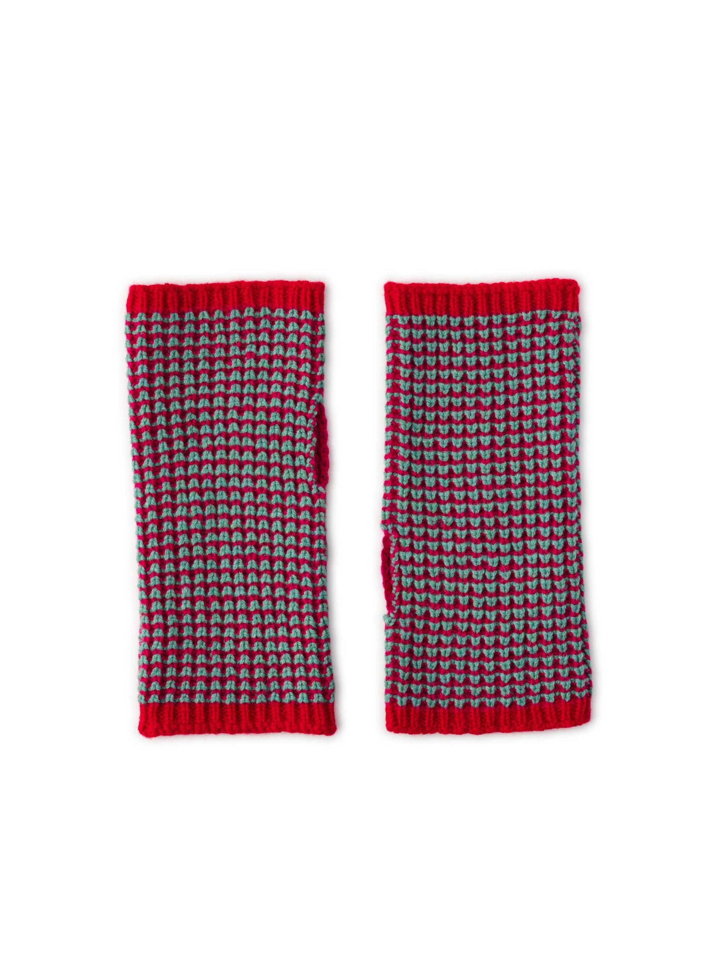 Red & Turquoise Waffle Knit Wrist Warmers