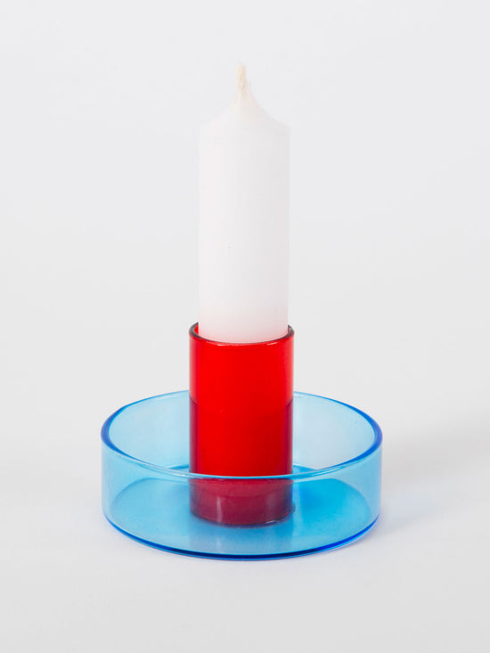 Blue & Red Glass Candle Holder