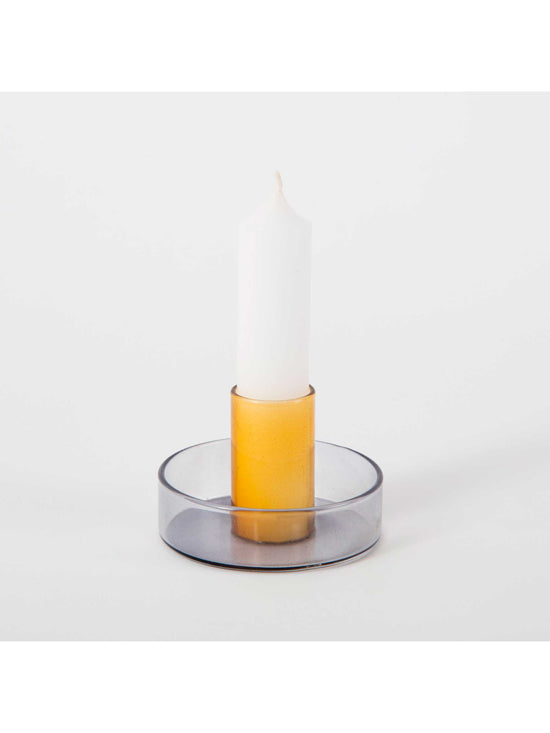 Load image into Gallery viewer, Grey &amp;amp; Orange Glass Candle Holder
