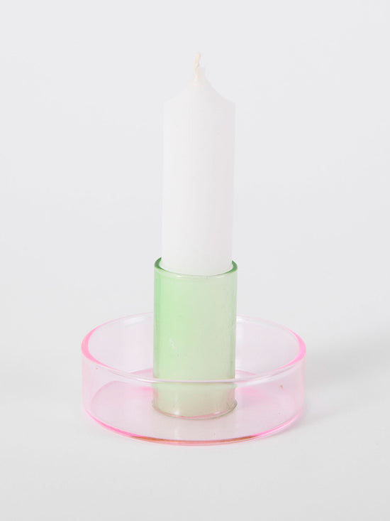 Load image into Gallery viewer, Pink &amp;amp; Green Glass Candle Holder
