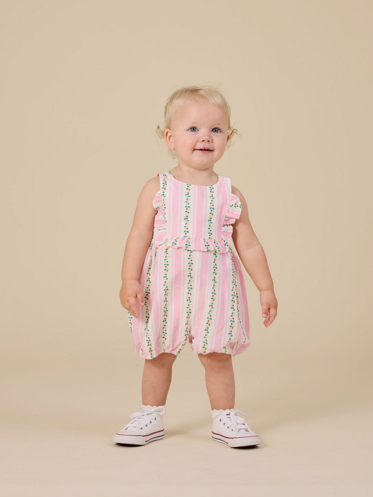 Antique Stripe Strawberry Bubble Romper