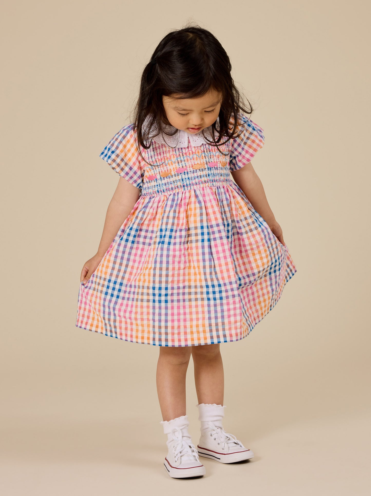 Rainbow Gingham Flo Smocked Dress