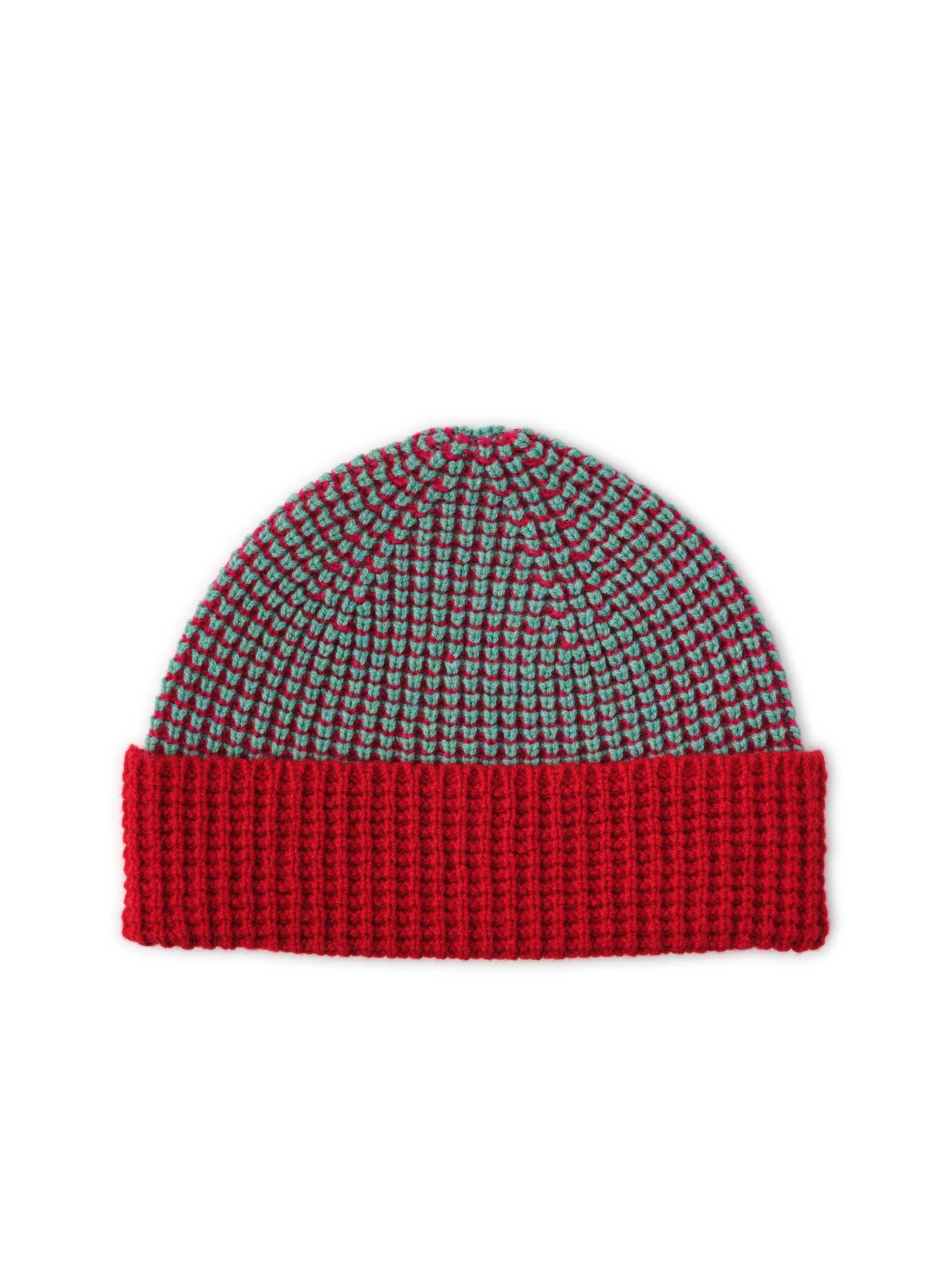 Red & Turquoise Waffle Knit Hat