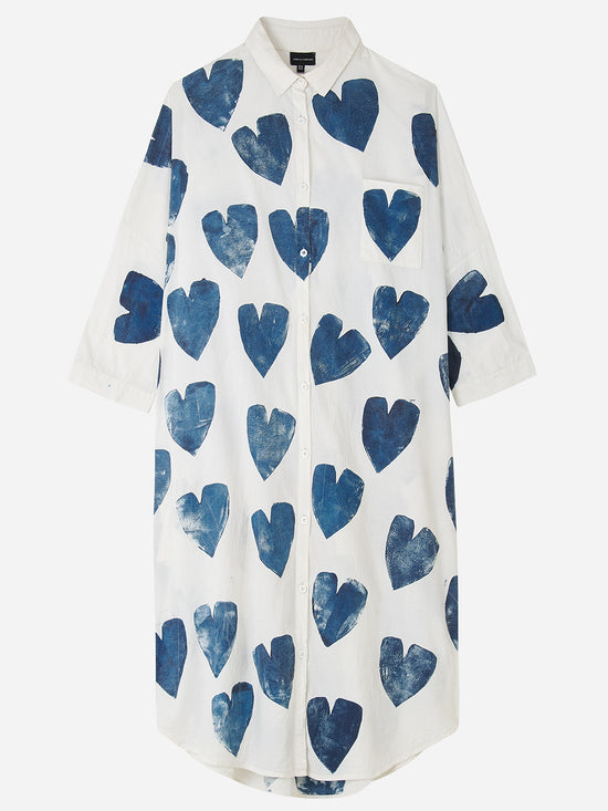 Indigo Hearts Shirt Dress