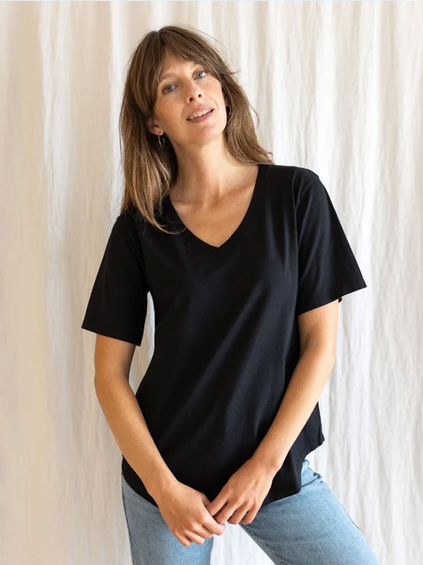 Dotty V-Neck Black T-Shirt