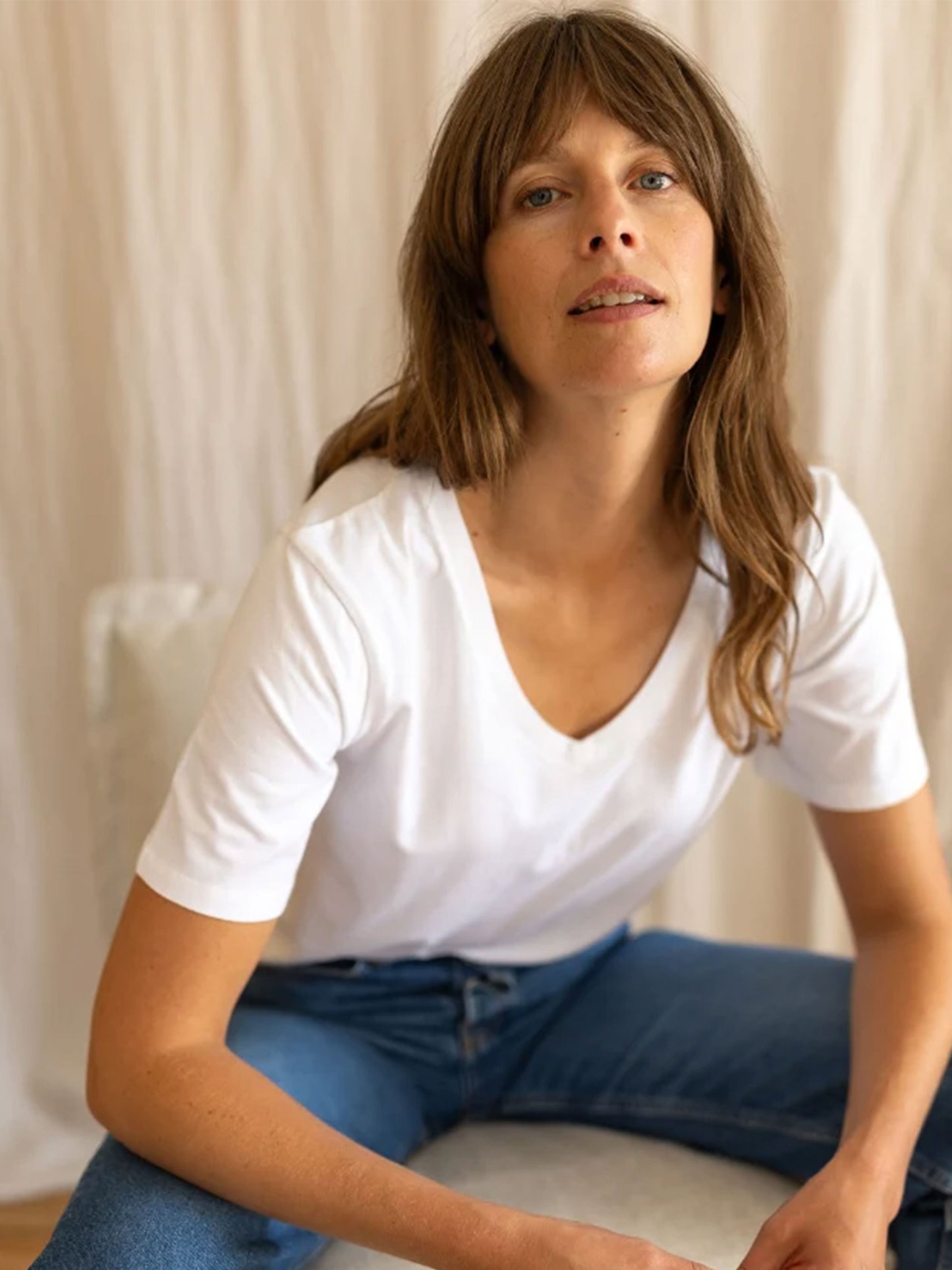Dotty V-Neck White T-Shirt