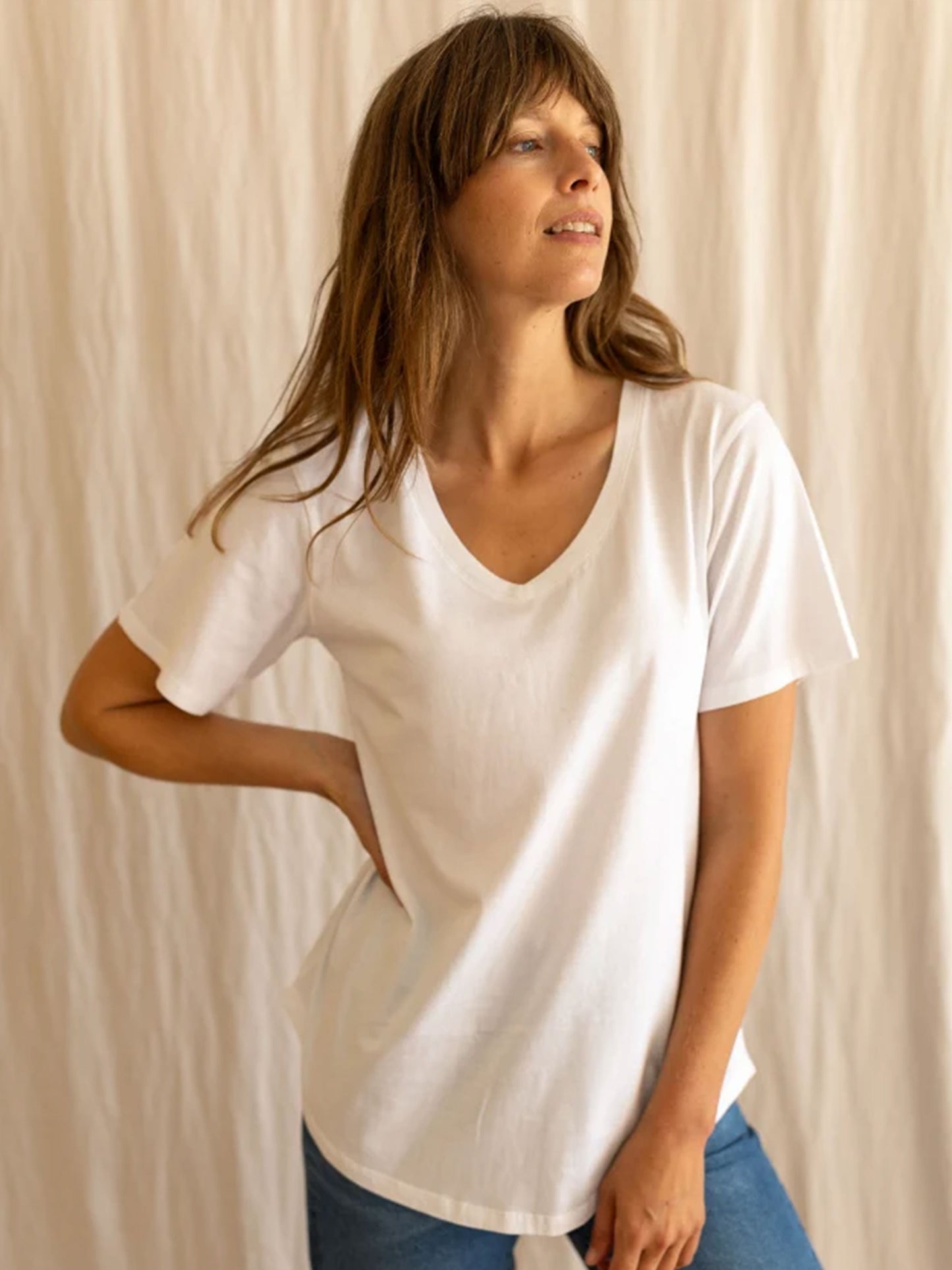 Dotty V-Neck White T-Shirt