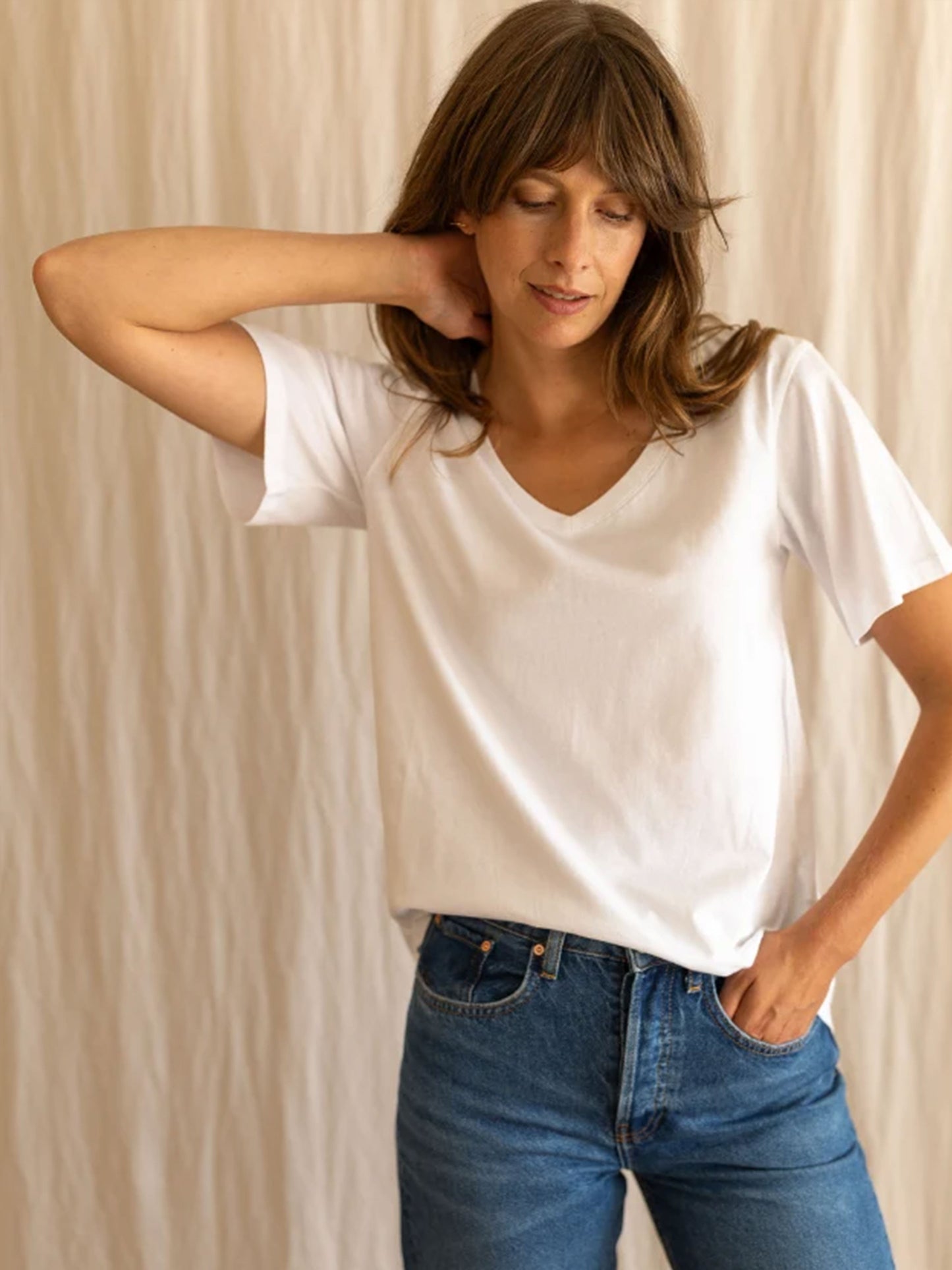 Dotty V-Neck White T-Shirt