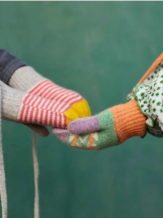 Green Fairisle Kids Wool Mittens