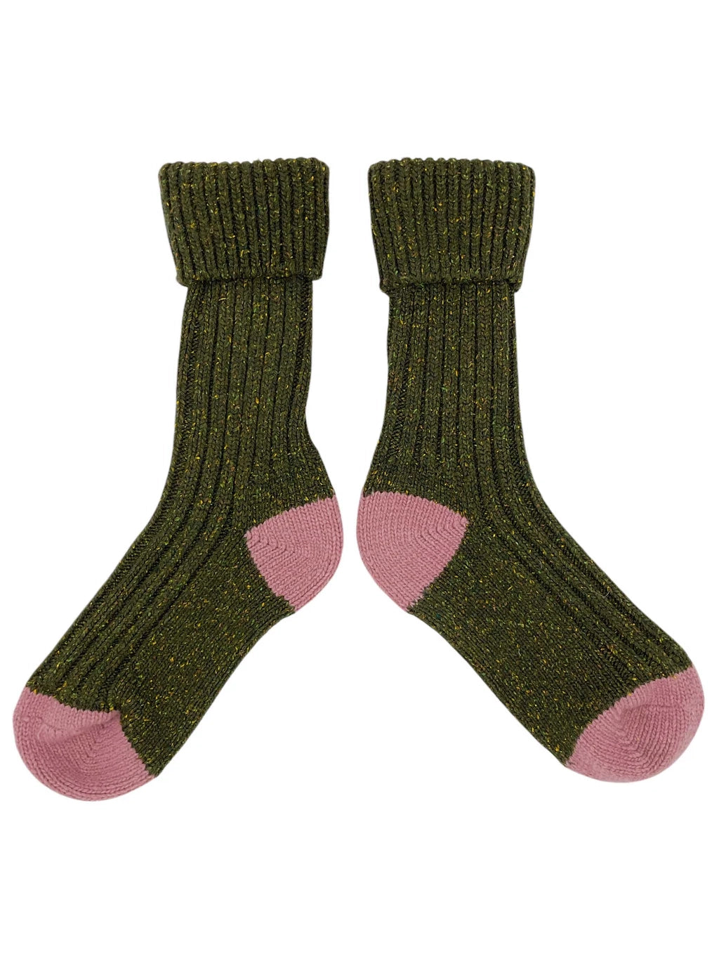 Dark Green & Pink Recycled Silk Blend Chunky Socks