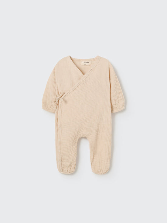 Ecru Soft Gauze Newborn Jumpsuit