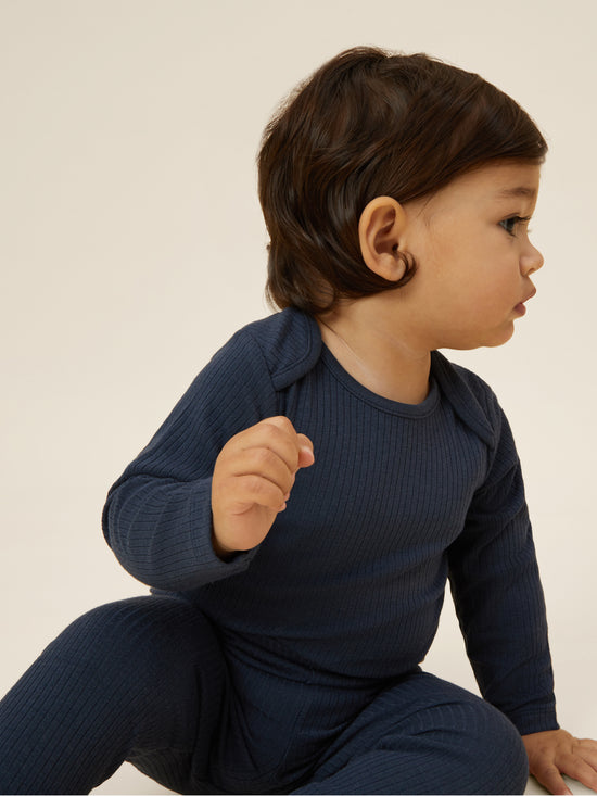 Navy Ribbed Long Sleeve Bodysuit